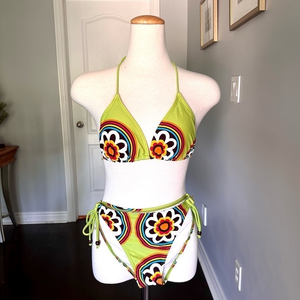 Green Halter Floral Bikini Set